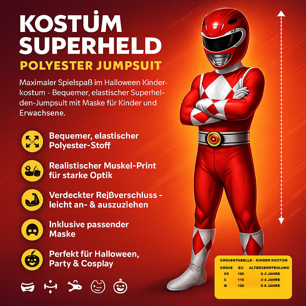 Kinder Superheld Kostüm Stretch-Polyester Jumpsuit mit Maske