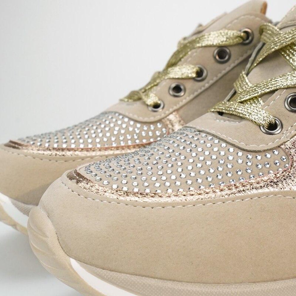 Damen Plateau-Schnürsneaker Strass Glitzer