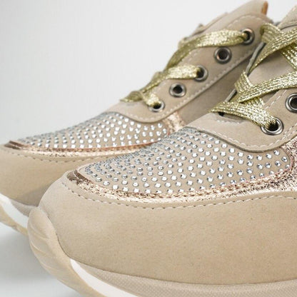 Damen Plateau-Schnürsneaker Strass Glitzer
