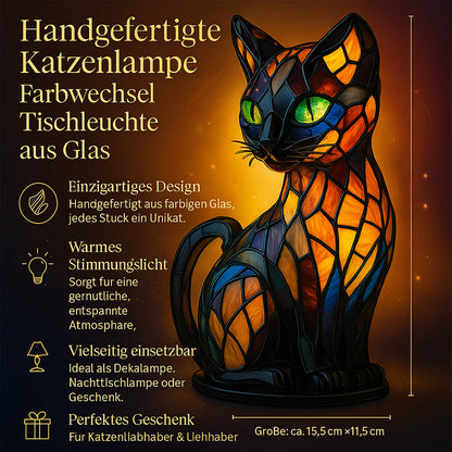 Glas Katzenlampe Farbwechsel Tischleuchte Handgefertigt