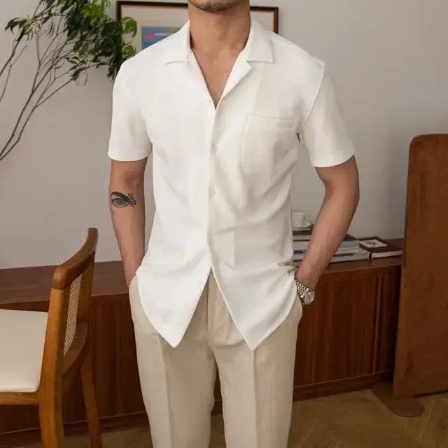Aiden Herren Sommerhemd Kurzarm Relaxed Fit Weiß
