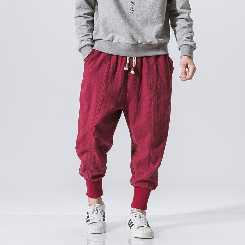 Haremshosen - Herren Loose Fit Jogginghose mit Kordelzug-Straße Rot-S-Chaps Herrenmode