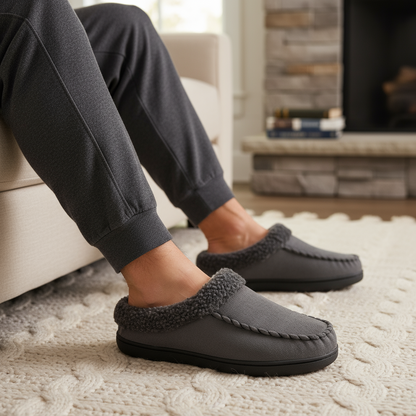 Herren Hausschuhe Fleece Gefüttert Warm Schwarz - Norvielle