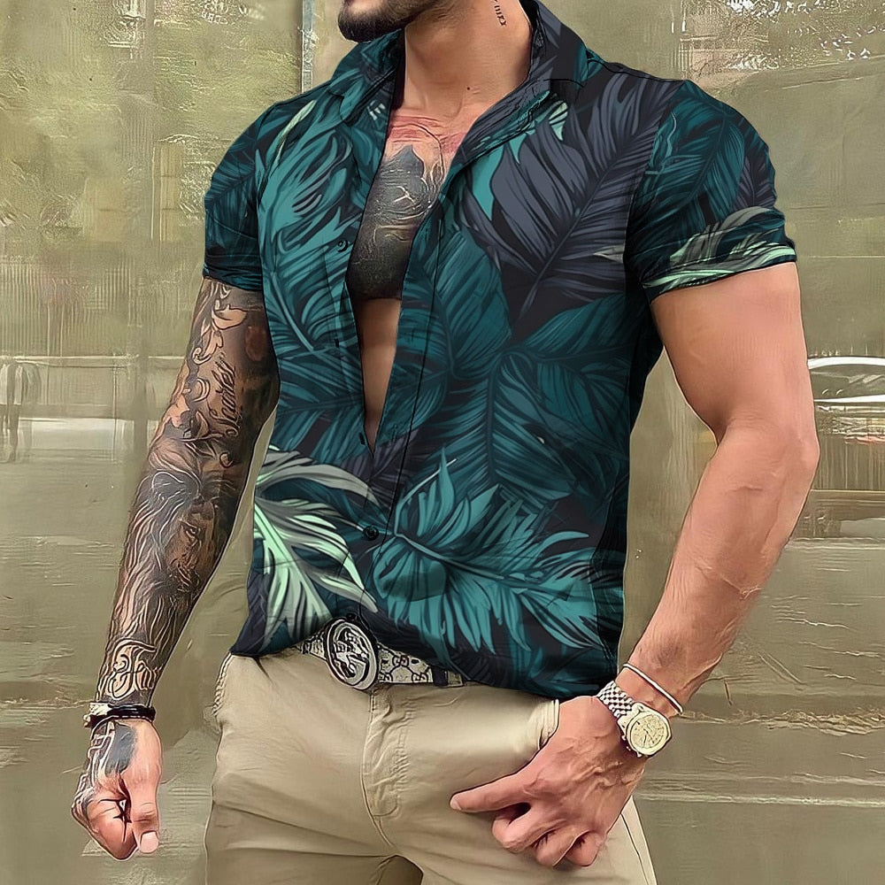 Herren Kurzarmhemd Hawaiihemd Bedruckt Blau - Norvielle