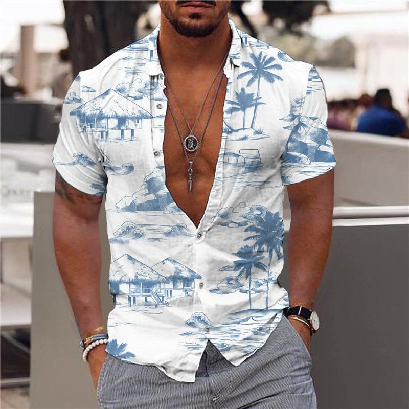 Herren Kurzarmhemd Sommer Hawaiihemd mit Knöpfen - Norvielle