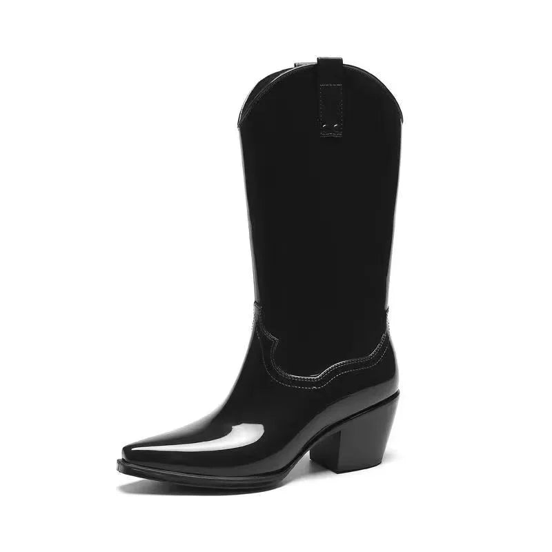 Velaya Damen Westernstiefel Glänzend Wasserdicht Schwarz - Norvielle