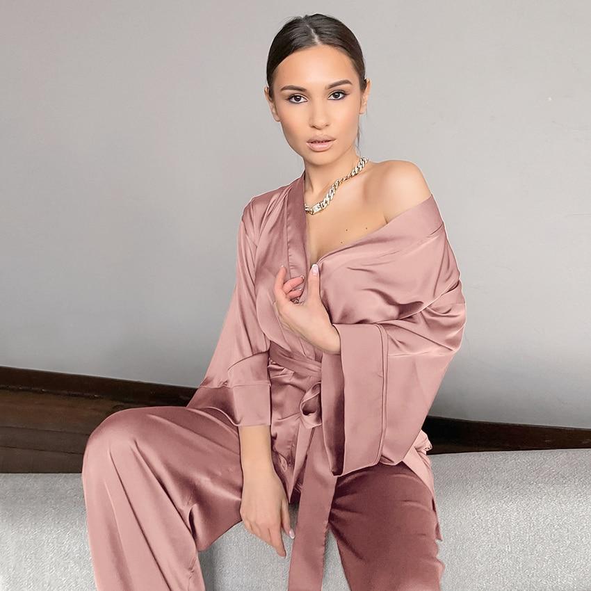 Norvielle Damen Pyjama-Set Weiches Satin