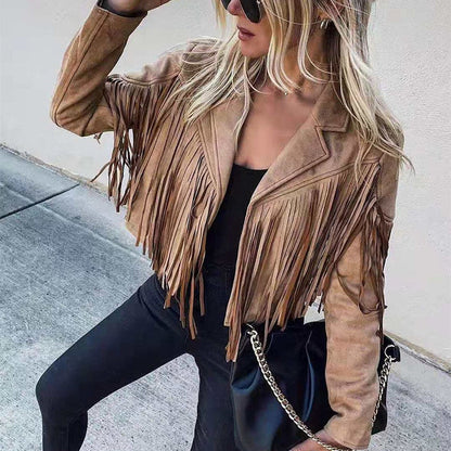 Damen Fransenmantel Westernstil Leder