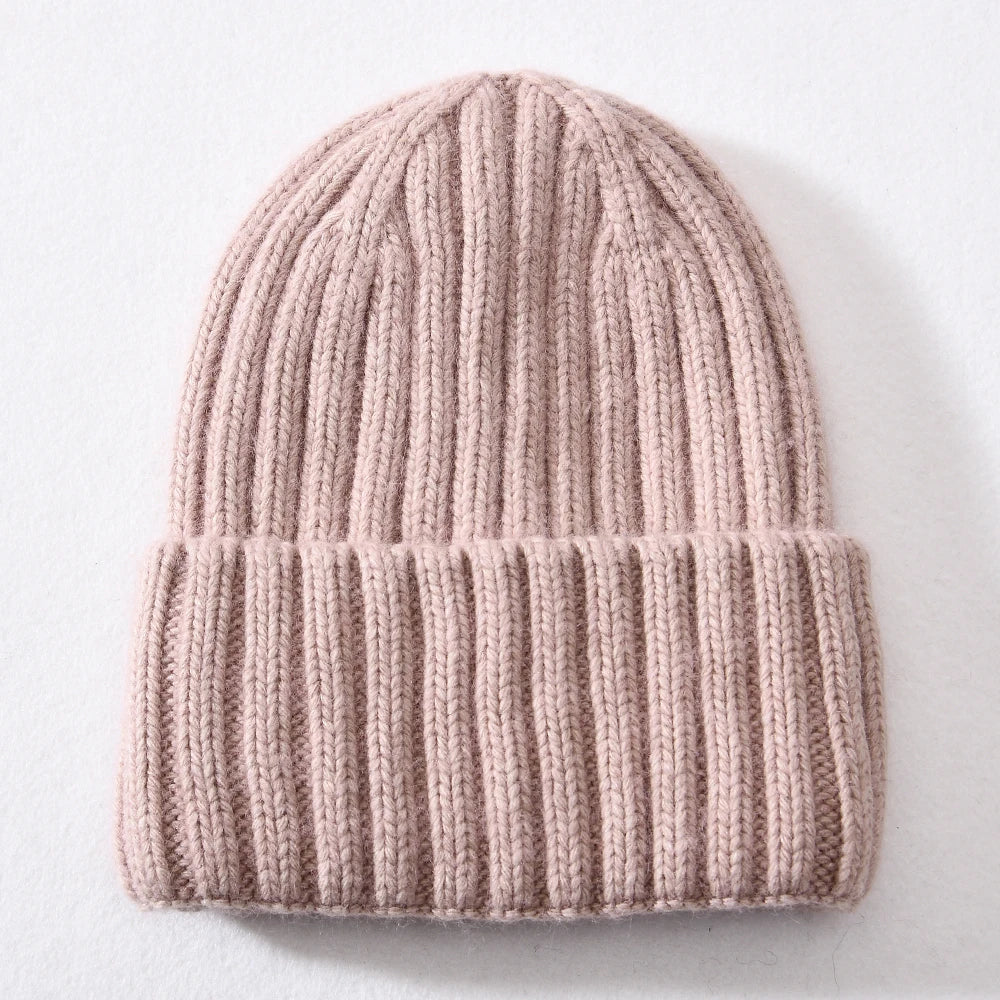 Unisex Strickmütze Gerippt Warm Beige