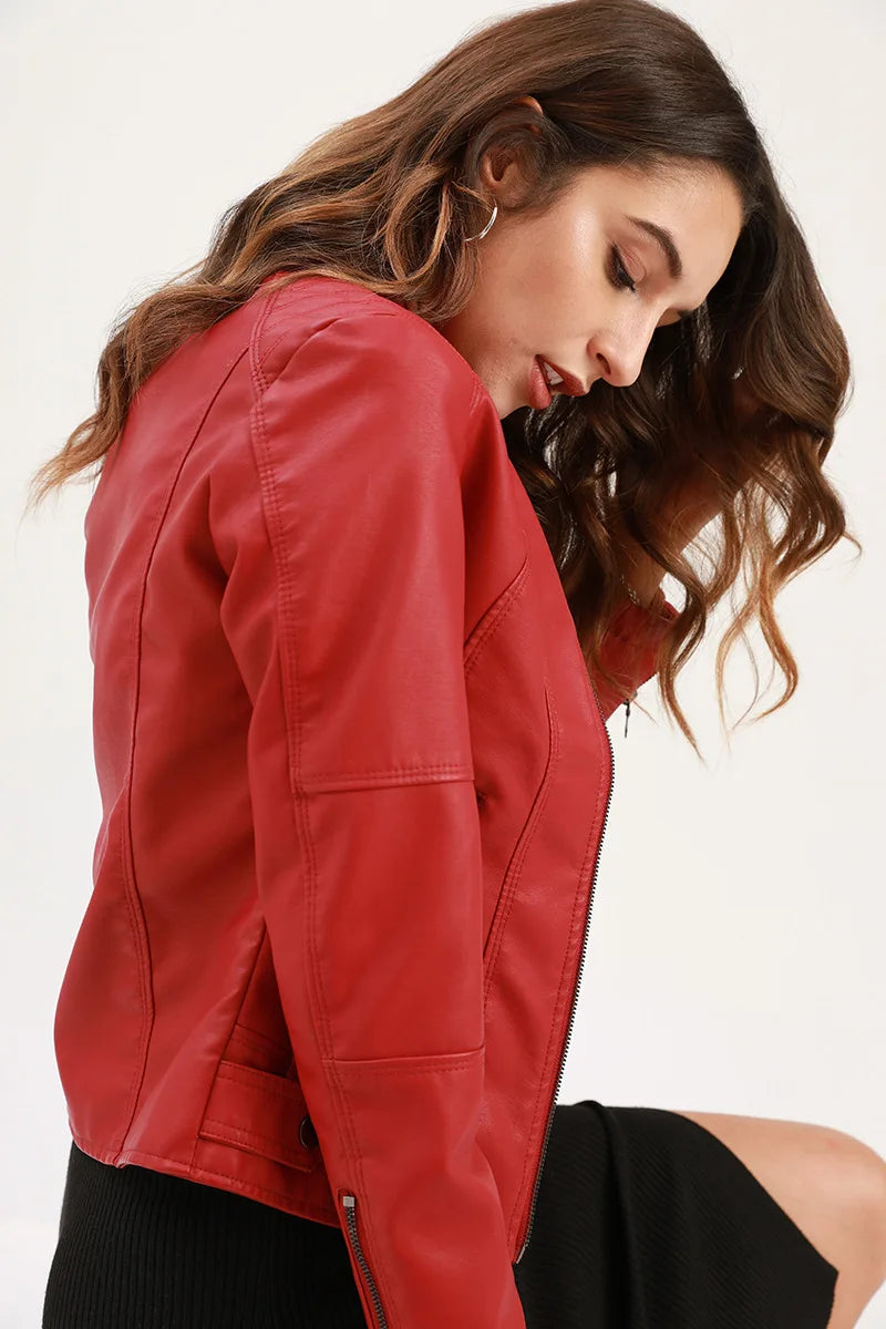 Damen Lederjacke Schwarz Stilvoll - Norvielle