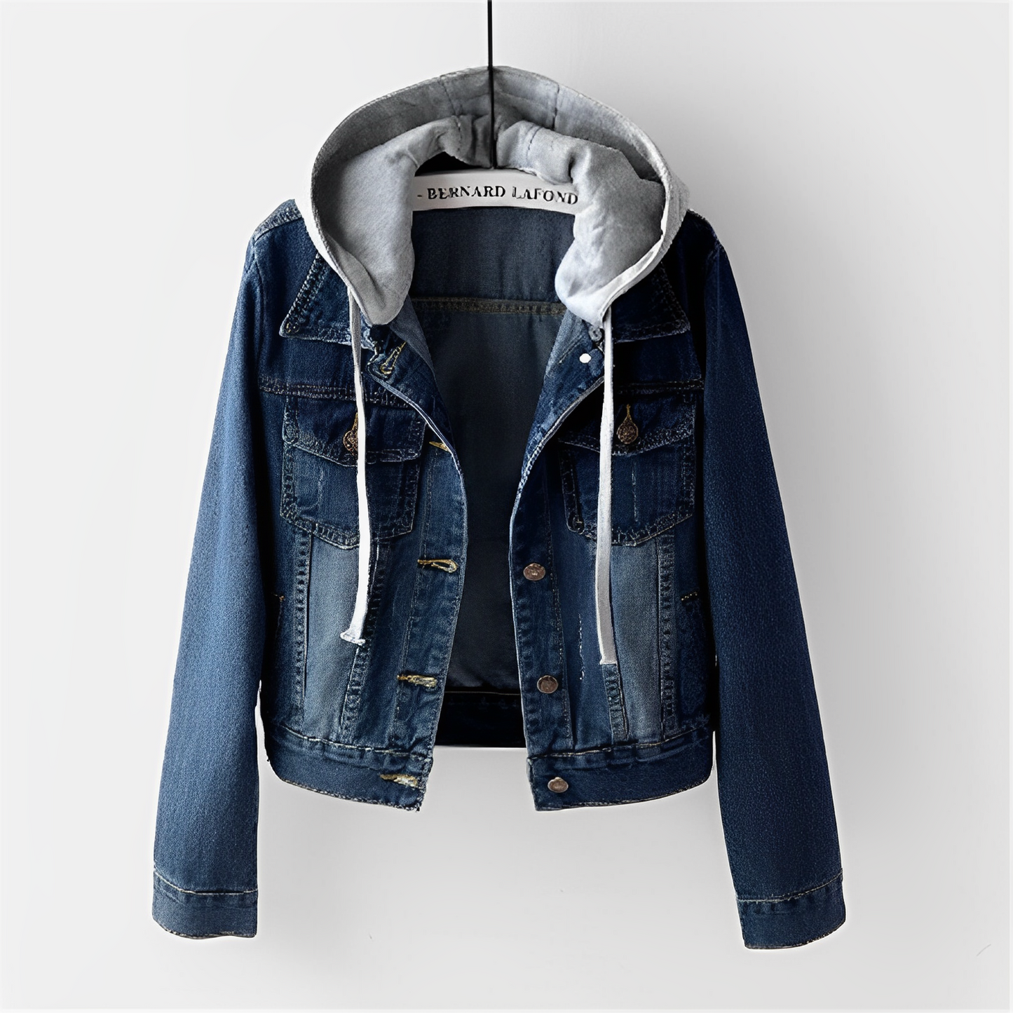 Adah Damen Lange Jeansjacke Abnehmbare Kapuze