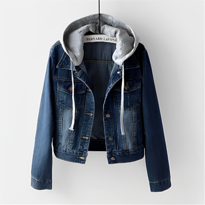 Adah Damen Lange Jeansjacke Abnehmbare Kapuze