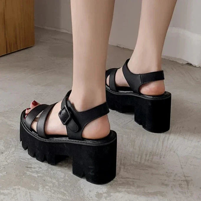 Norvielle Damen Plattform Sandalen Schwarz Chunky - Norvielle