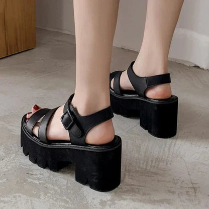 Norvielle Damen Plattform Sandalen Schwarz Chunky - Norvielle
