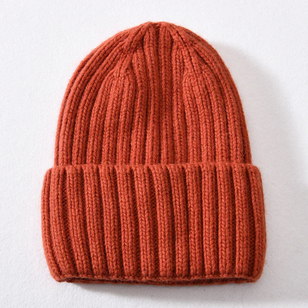 Unisex Strickmütze Gerippt Warm Beige