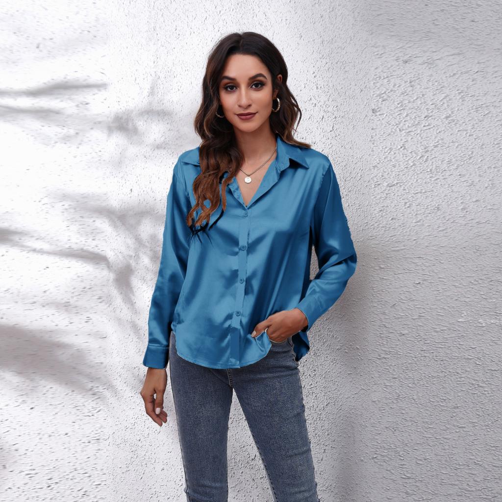 Damenbluse Satin Locker Geschnitten Sommerbluse Büro Schwarz - Norvielle
