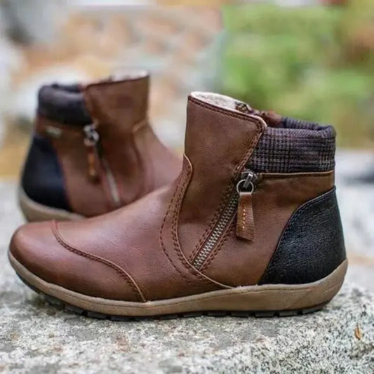 Damen Stiefeletten Leder Warm Schwarz - Norvielle