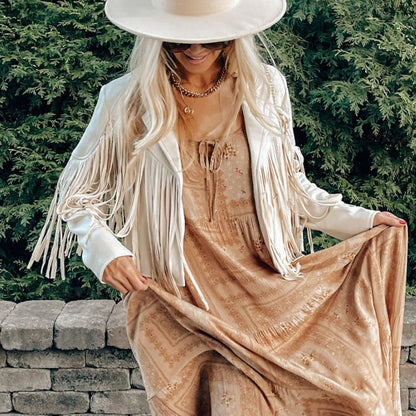 Damen Fransenmantel Westernstil Leder