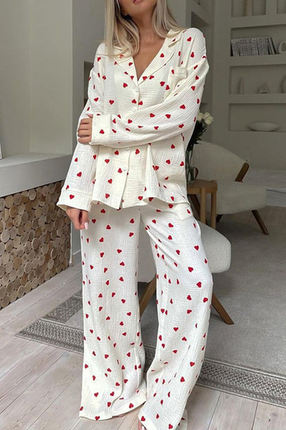 Damen Schlafanzug-Set Weich Herzmuster Rosa
