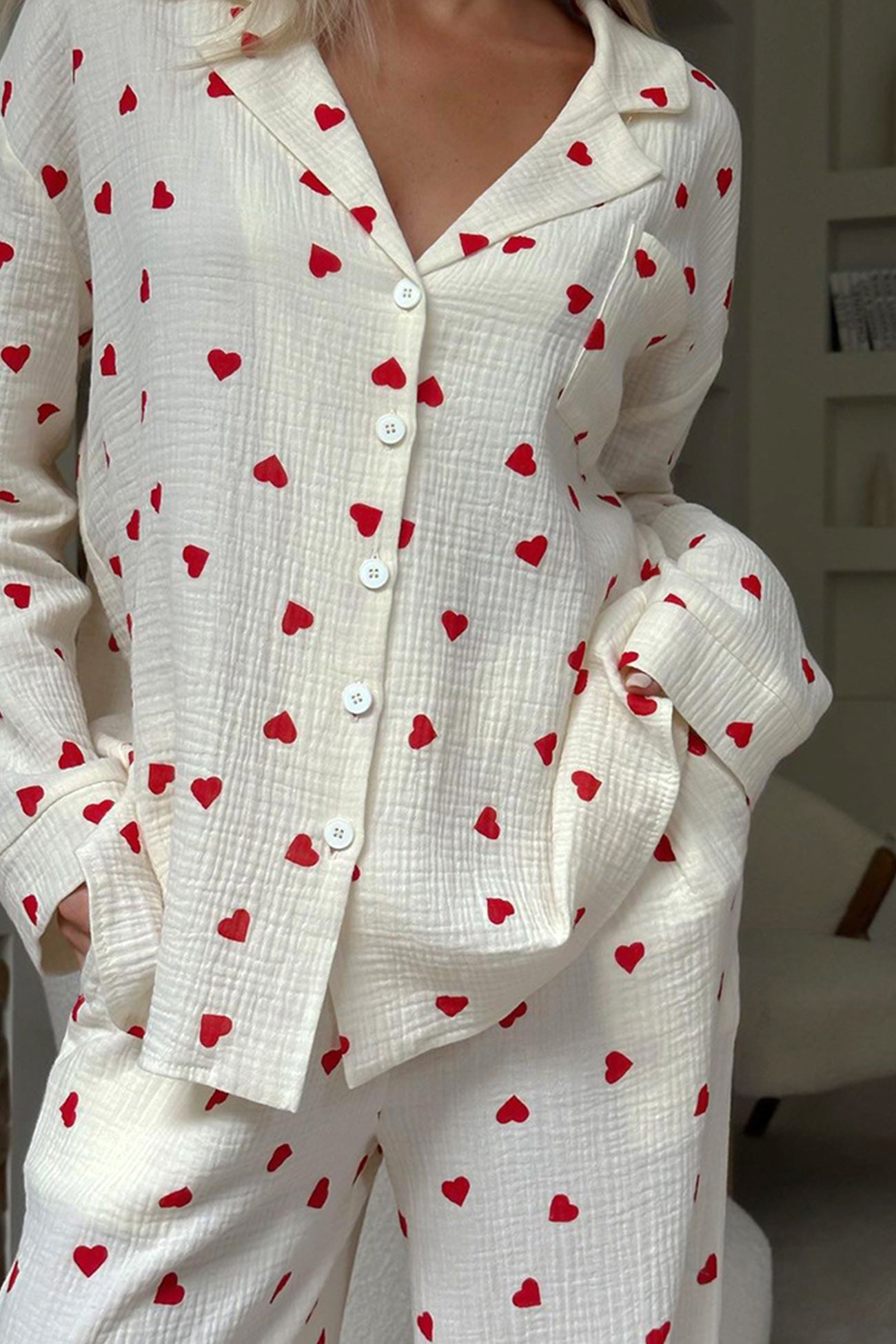 Damen Schlafanzug-Set Weich Herzmuster Rosa