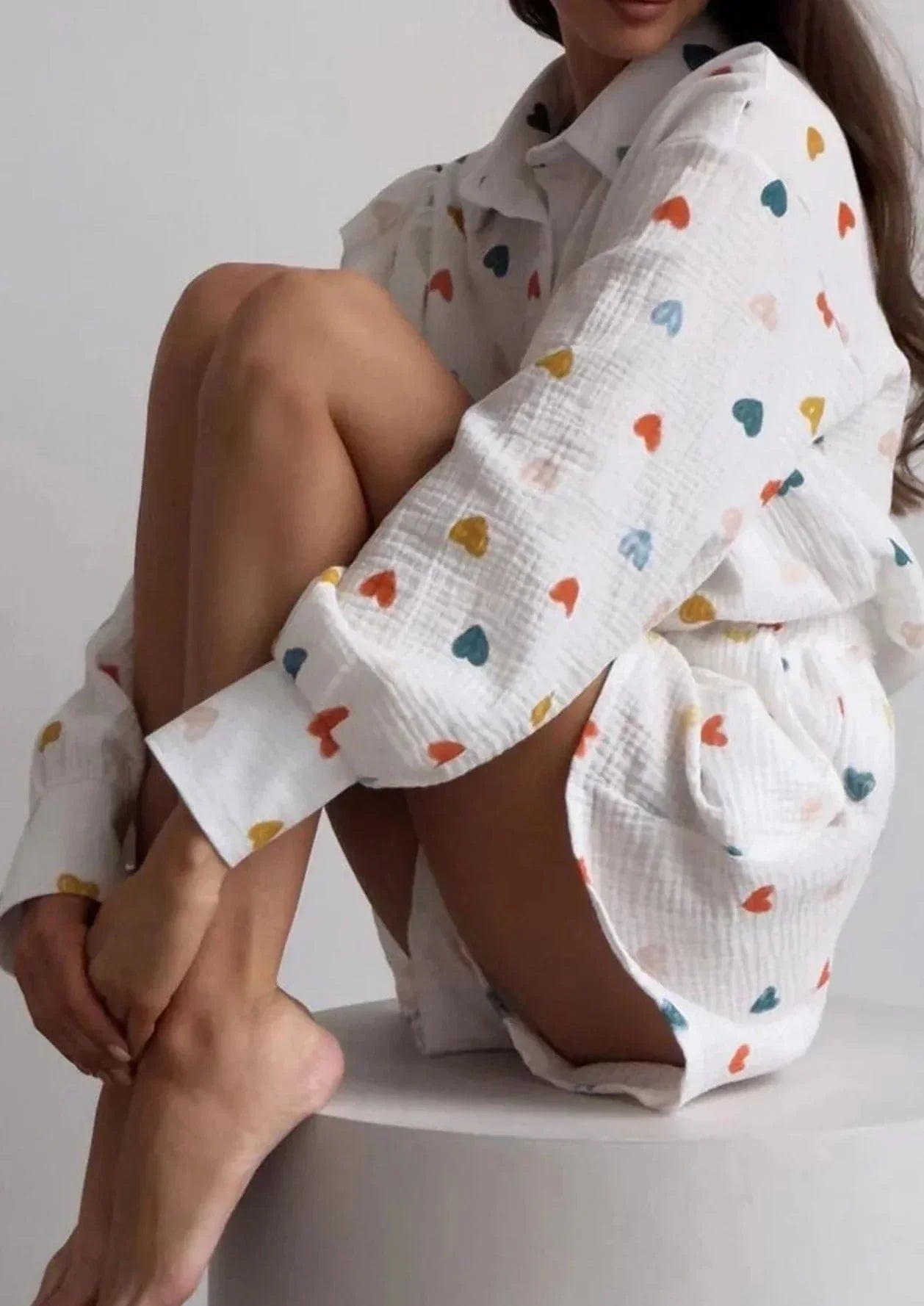Damen Zweiteiler-Set Herz-Print Leicht Sommer
