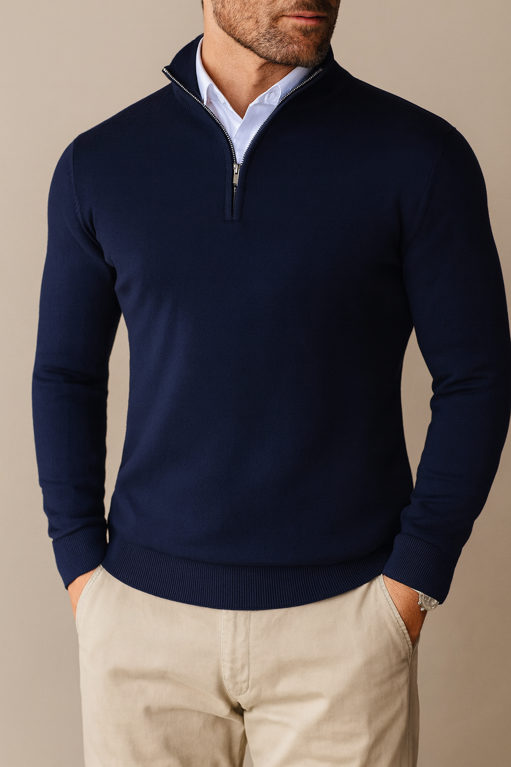 Herren Pullover Viertel-Reißverschluss Komfortabel Grau