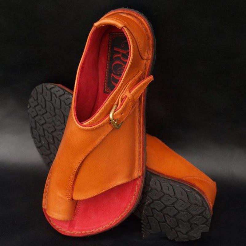 Damen Flache Sandalen Schnalle Leder