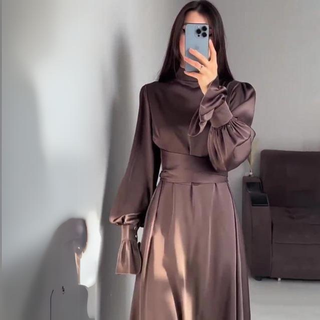 Norvielle Damen Seidenkleid Langärmlig Weich