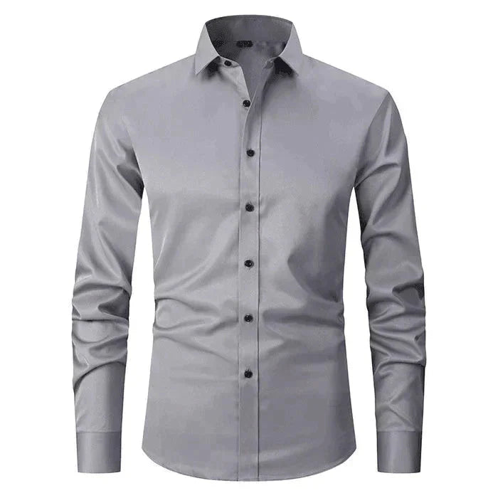 Hemd | Knitterfrei | Stretch | Button-Up Hemd | Herrenhemden-Grau-weiß-XS-Chaps Herrenmode