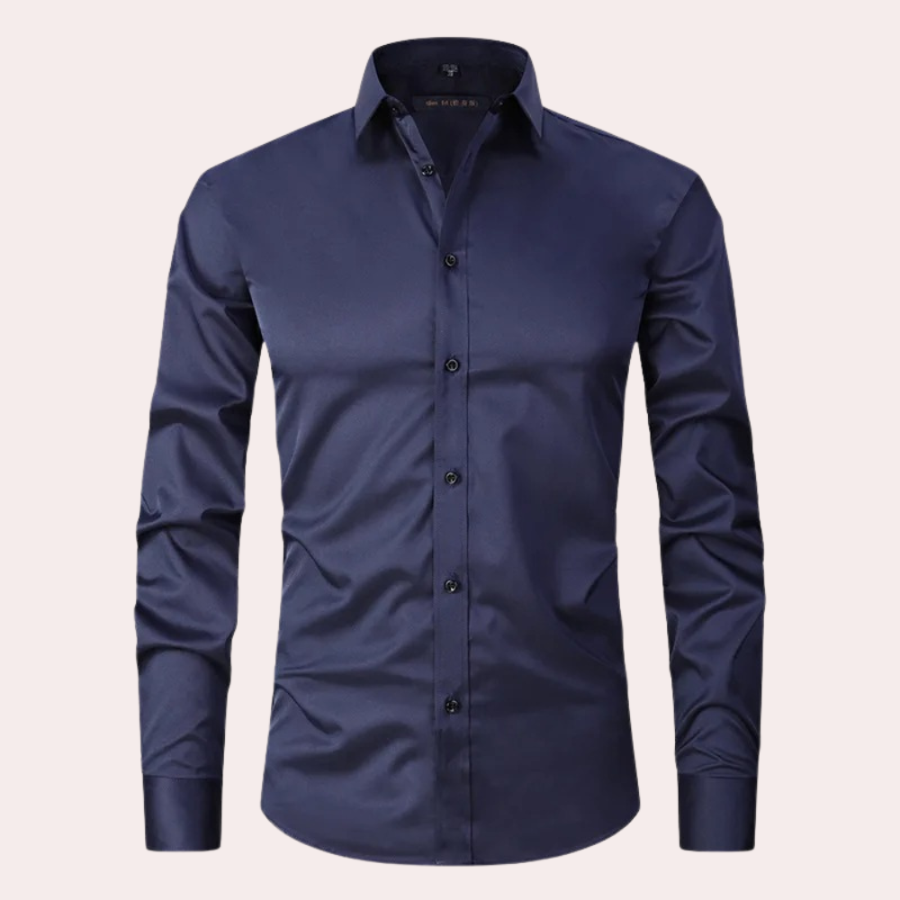 Hemd | Stretch | Bügelfrei | Knopfleiste | Herrenhemden-Marineblau-S-Chaps Herrenmode