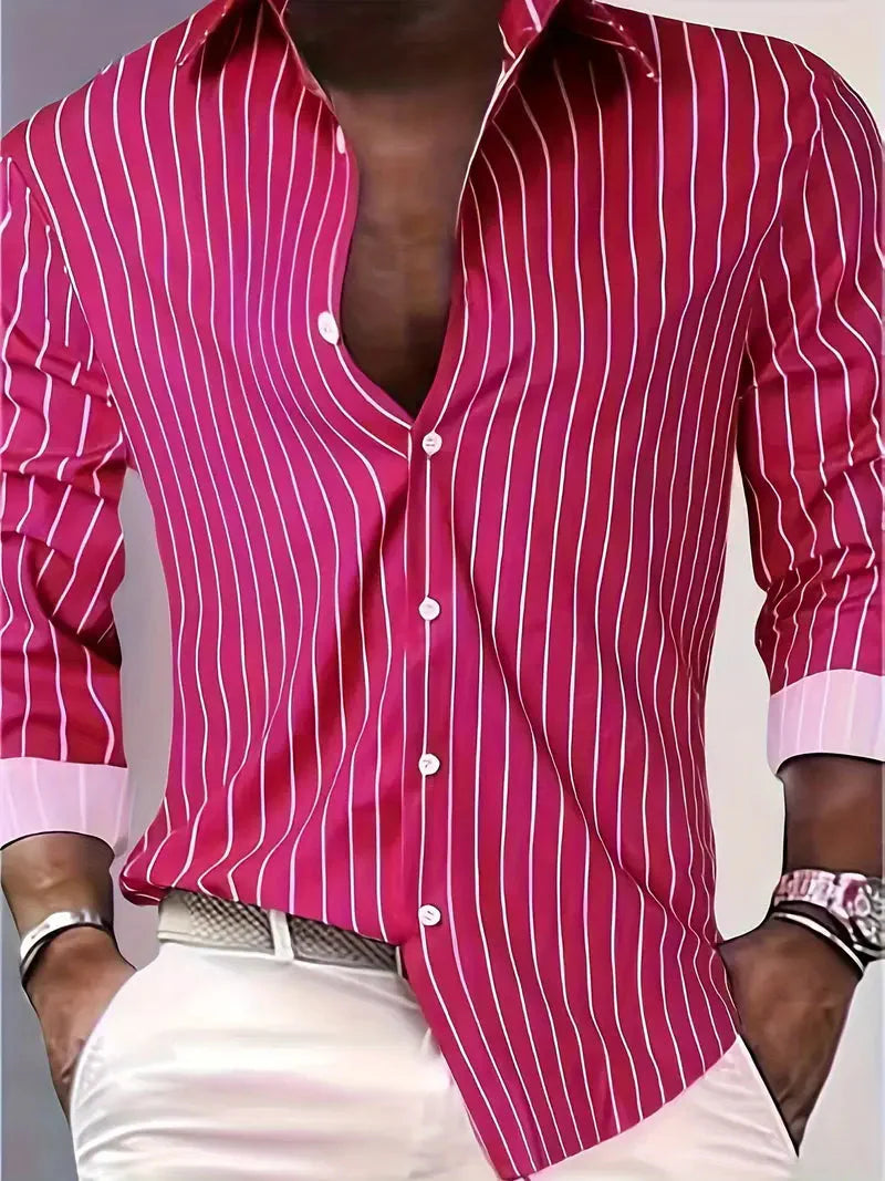 Herren Langarmhemd Gestreift Knopfleiste Slim Fit - Norvielle