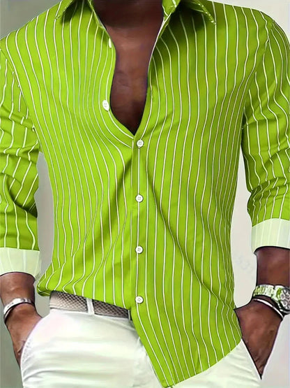 Hemd mit Knopfleiste - Gestreiftes Langarmhemd für Männer mit schmaler Passform-Grünlich-gelb-XS-Chaps Herrenmode