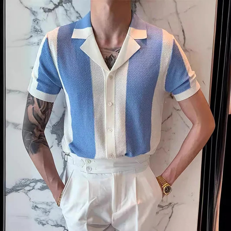 Herren Polohemd Kurzarm Gestreift Baumwolle Weiß/Blau - Norvielle