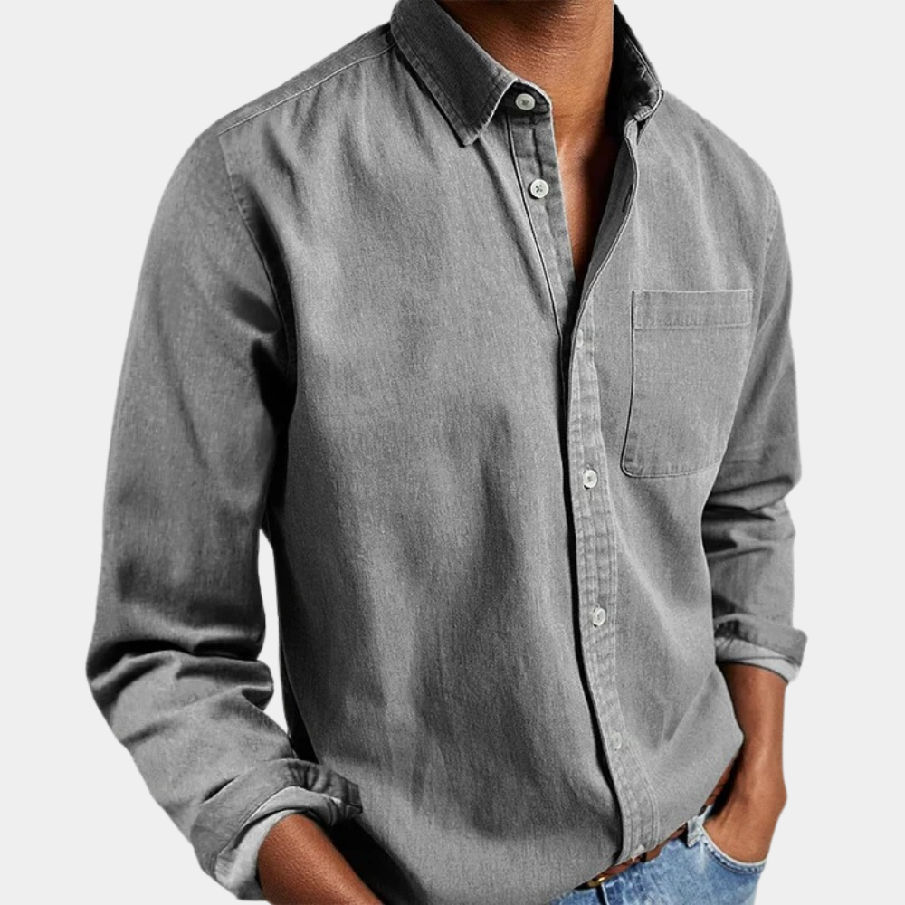 Herren Denim Hemd Langarm Blau - Norvielle