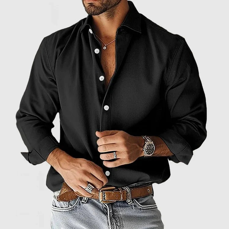 Herren Leinenhemd Langarm mit Knöpfen Beige - Norvielle