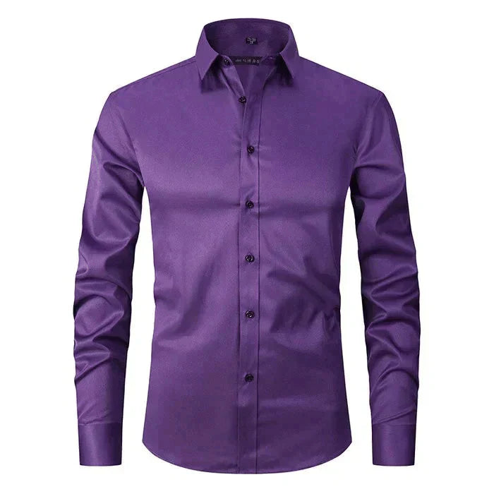 Hemd mit Knopfleiste - Langärmeliges Stretch-Hemd für Männer-Lila (Schwarzer Knopf)-XS-Chaps Herrenmode