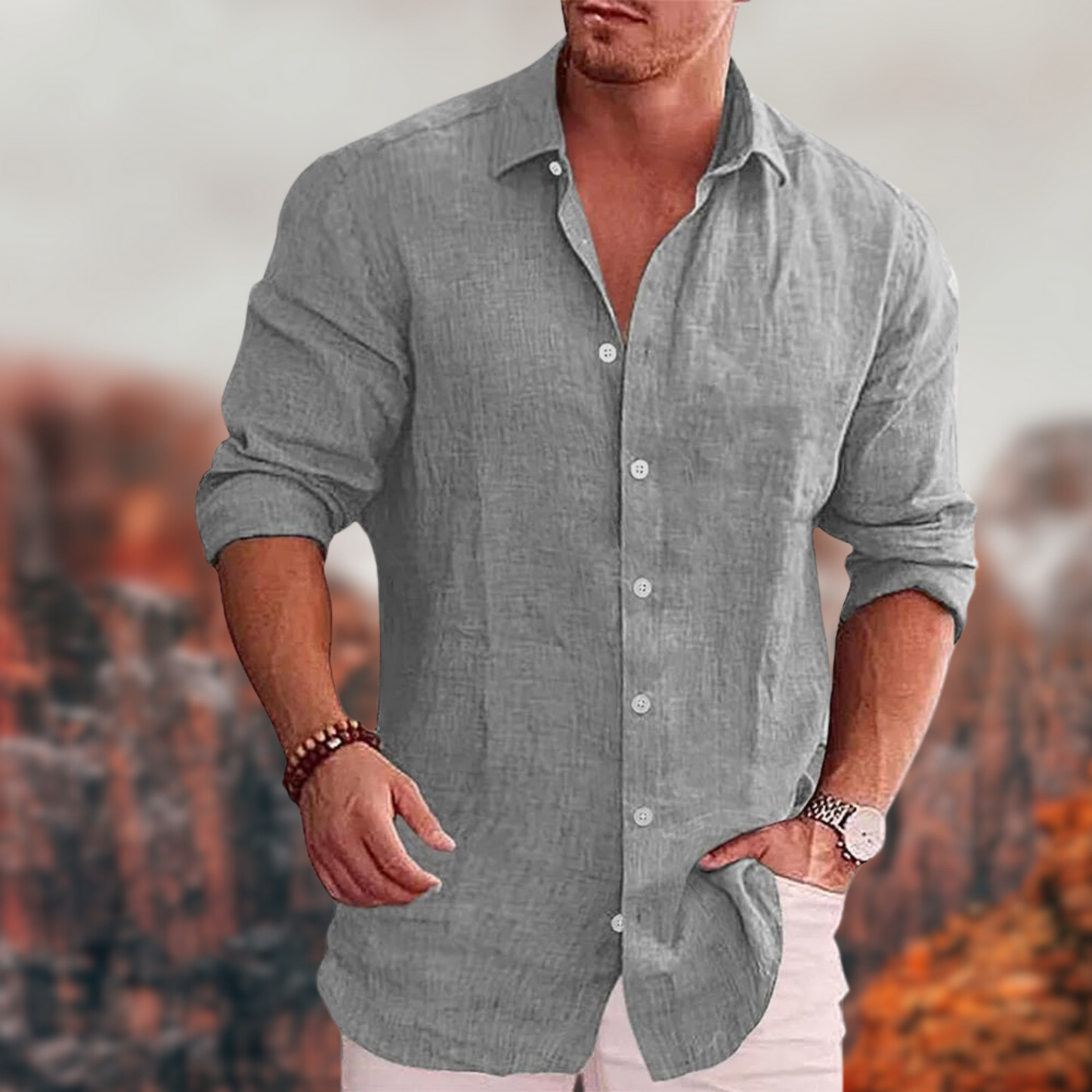 Herrenhemd Lässig Langärmlig Umlegekragen Baumwolle Weiß - Norvielle