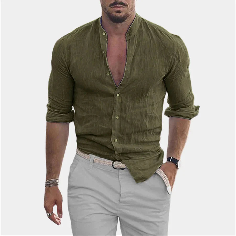 Hemd mit Knopfleiste – langärmlig – aus Baumwolle – Leinenhemd – Herrenhemden-Grün-M-Chaps Herrenmode