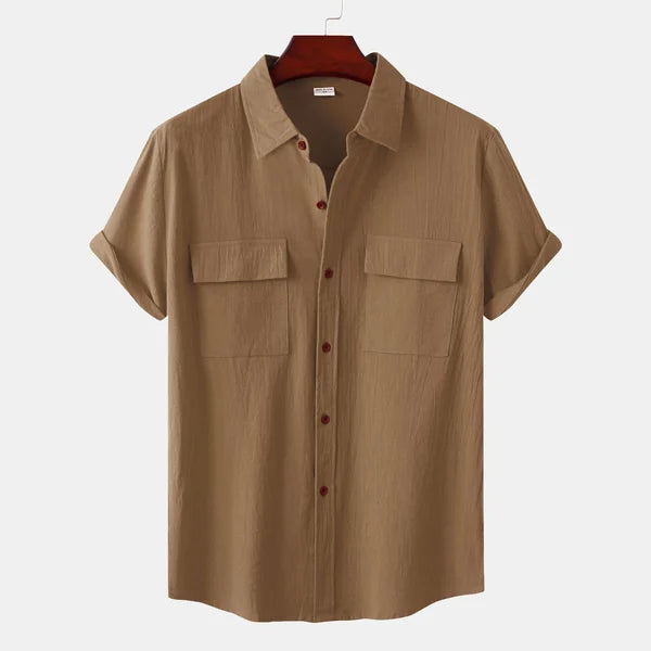 Hemd mit kurzen Ärmeln - Leichtes Hemd mit Knopfleiste für Männer-Khaki-S-Chaps Herrenmode