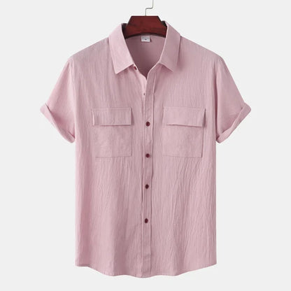 Hemd mit kurzen Ärmeln - Leichtes Hemd mit Knopfleiste für Männer-Rosa-S-Chaps Herrenmode