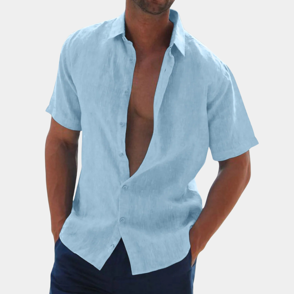 Hemd mit kurzen Ärmeln - Leinenhemd mit Kragen und Knopfleiste für Männer-Chaps Herrenmode
