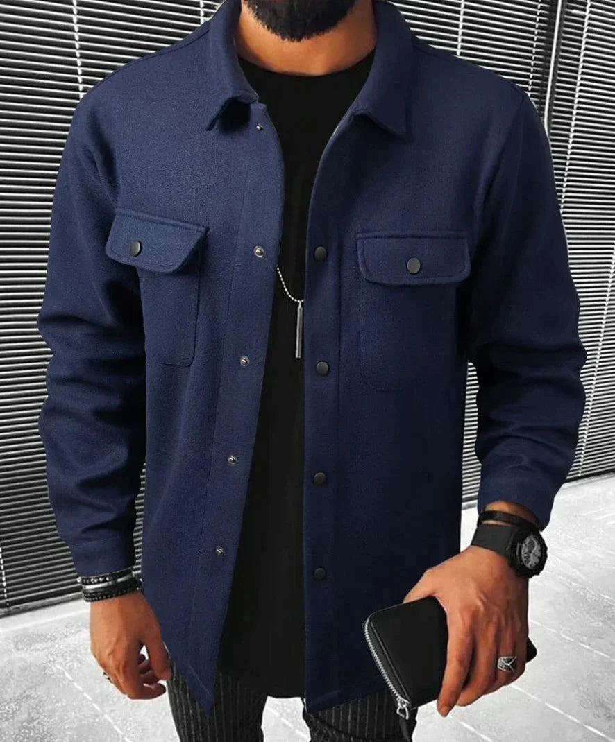 Hemdjacke - Warmes Langarm-Knopfleisten-Überhemd für Männer-Dunkelblau-XS-Chaps Herrenmode