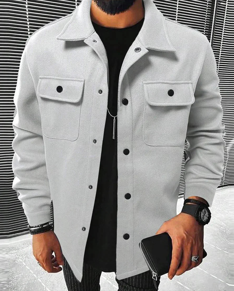 Hemdjacke - Warmes Langarm-Knopfleisten-Überhemd für Männer-Hellgrau-XS-Chaps Herrenmode