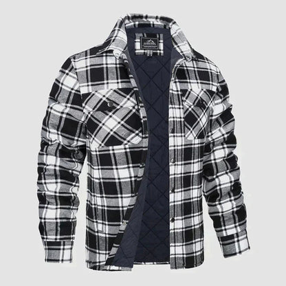 Hemdjacke – karierte, gesteppte Herren-Steppjacke mit Knöpfen-Weiß-S-Chaps Herrenmode