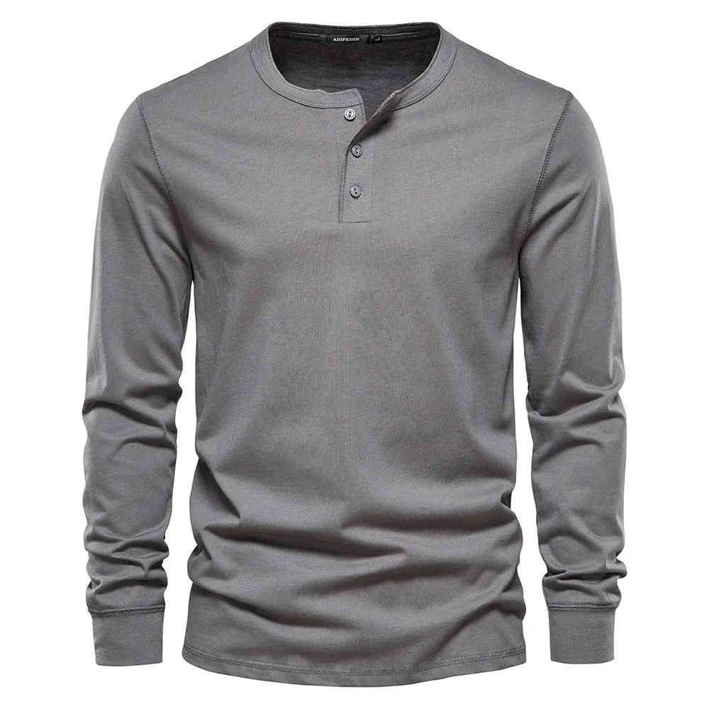 Henley Shirt | Einfarbig | Knopfleiste | Langarm T-Shirt | Herrenbekleidung-Dunkelgrau-S-Chaps Herrenmode