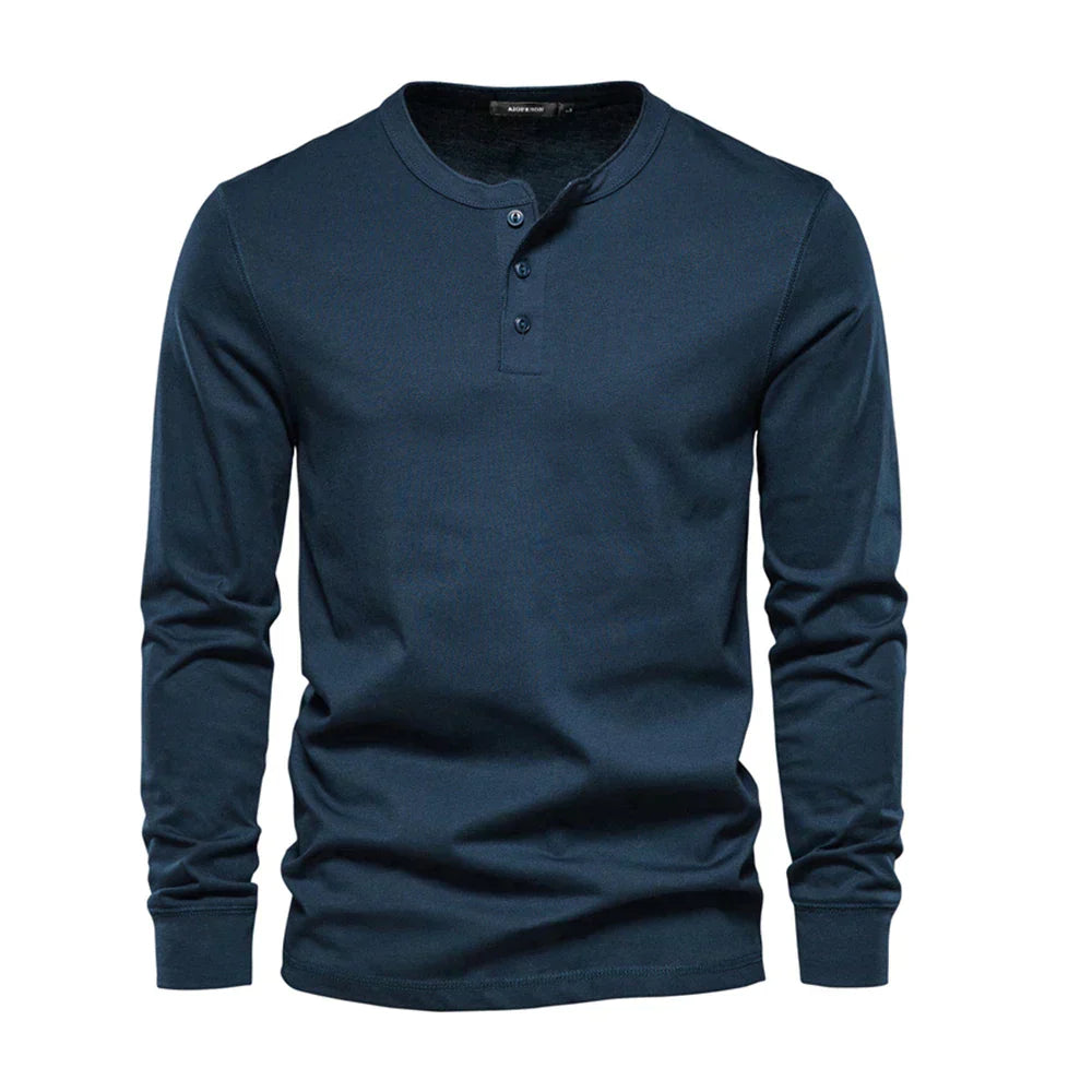 Herren Langarm T-Shirt Einfarbig mit Knopfleiste - Norvielle