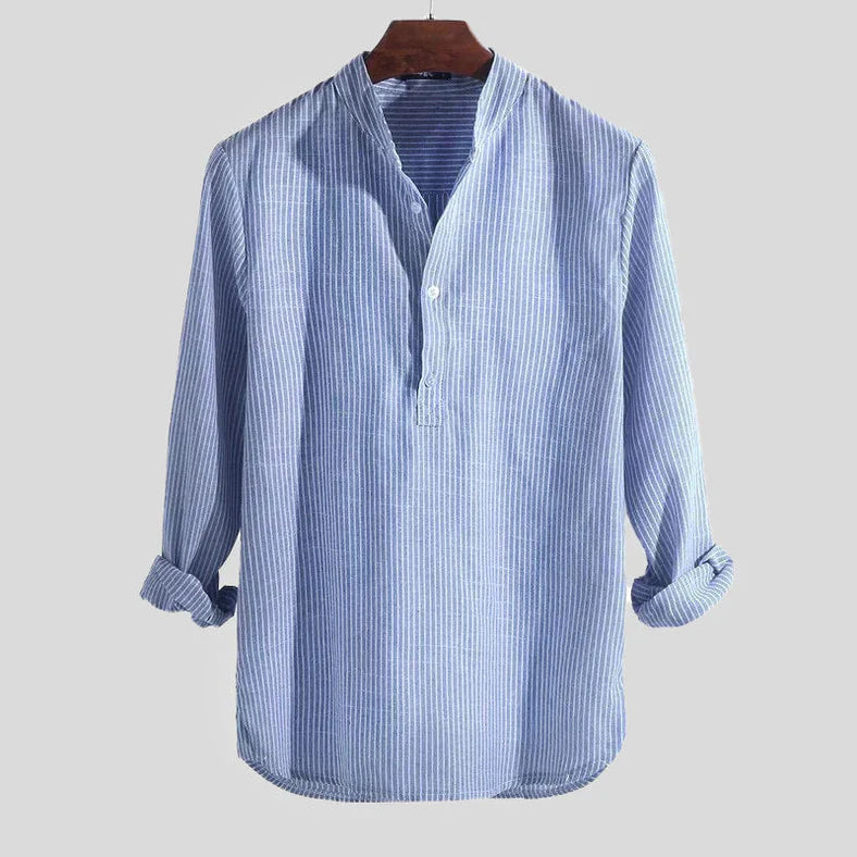 Herren Langärmliges Henley-Shirt Gestreift Baumwolle - Norvielle