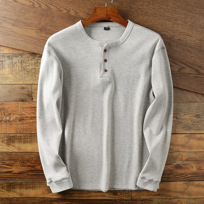 Männer Langarm-Henley-Shirt Baumwolle Knopfleiste - Norvielle