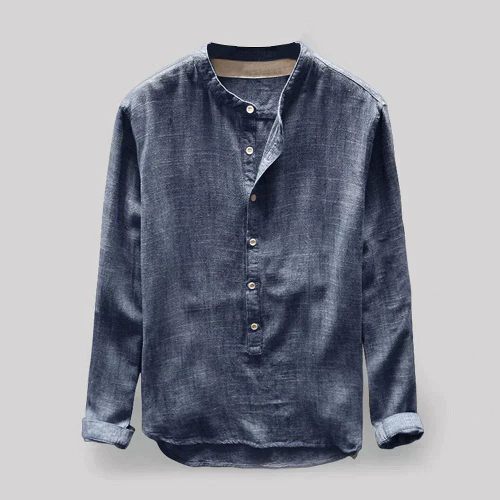 Herren Langarmshirt Henley mit Knöpfen Leicht - Norvielle