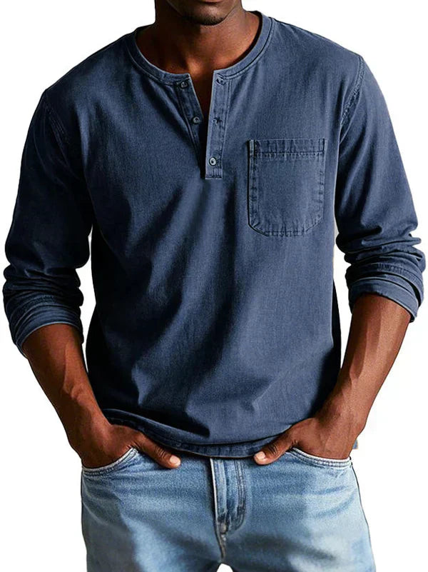 Herren Langarm Henleyshirt mit Knopfleiste